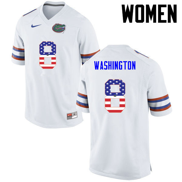Women Florida Gators #8 Nick Washington College Football USA Flag Fashion Jerseys-White - Click Image to Close